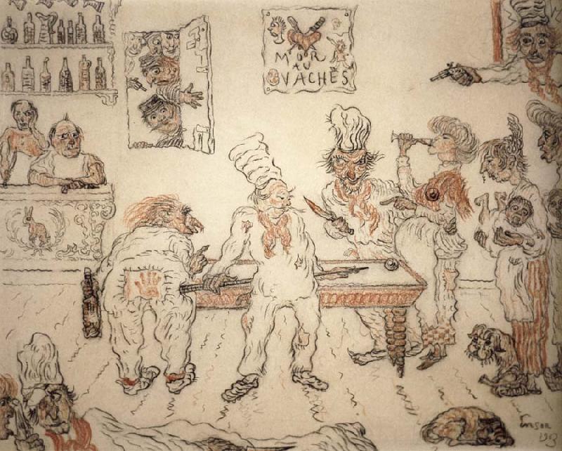 James Ensor Waiters and Cooks Playing Billiards,Emma Lambotte at the Billiard Table Germany oil painting art